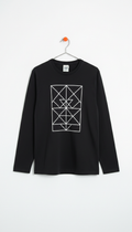 Camiseta manga larga negra gráfico geométrico blanco