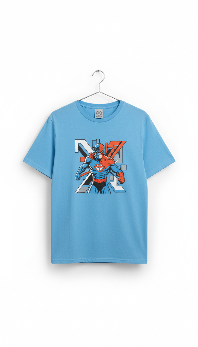 Camiseta azul cielo colaboración gráfica cultura pop manga corta