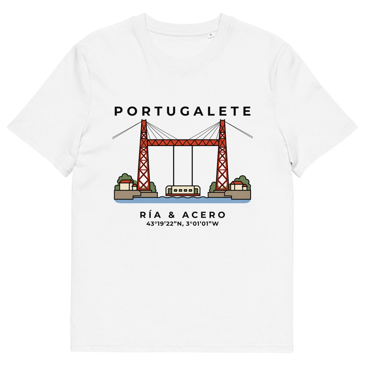 Camiseta blanca Portugalete · Ría & Acero, vista frontal