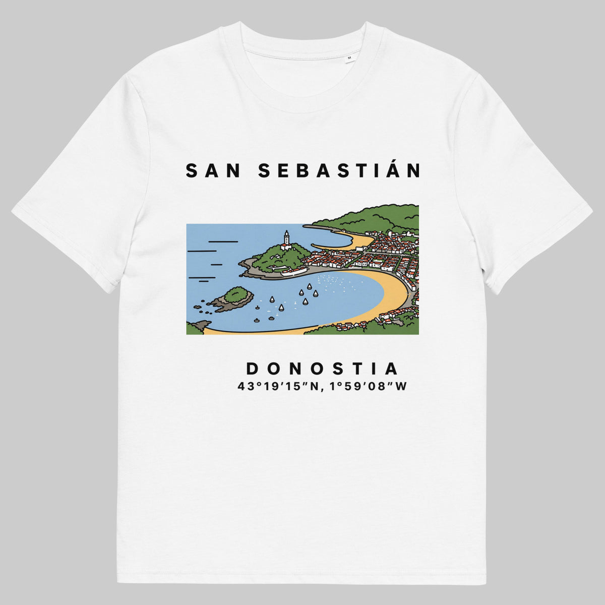 Camiseta IZENA Donostia · La Concha – en blanco, de frente