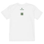 Camiseta de niños IZENA Donibane · Bahía & Corsarios – en blanco, espalda con el QR