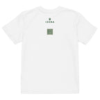 Camiseta de niños IZENA Biarritz · Roca & Océano – en blanco, espalda con el QR