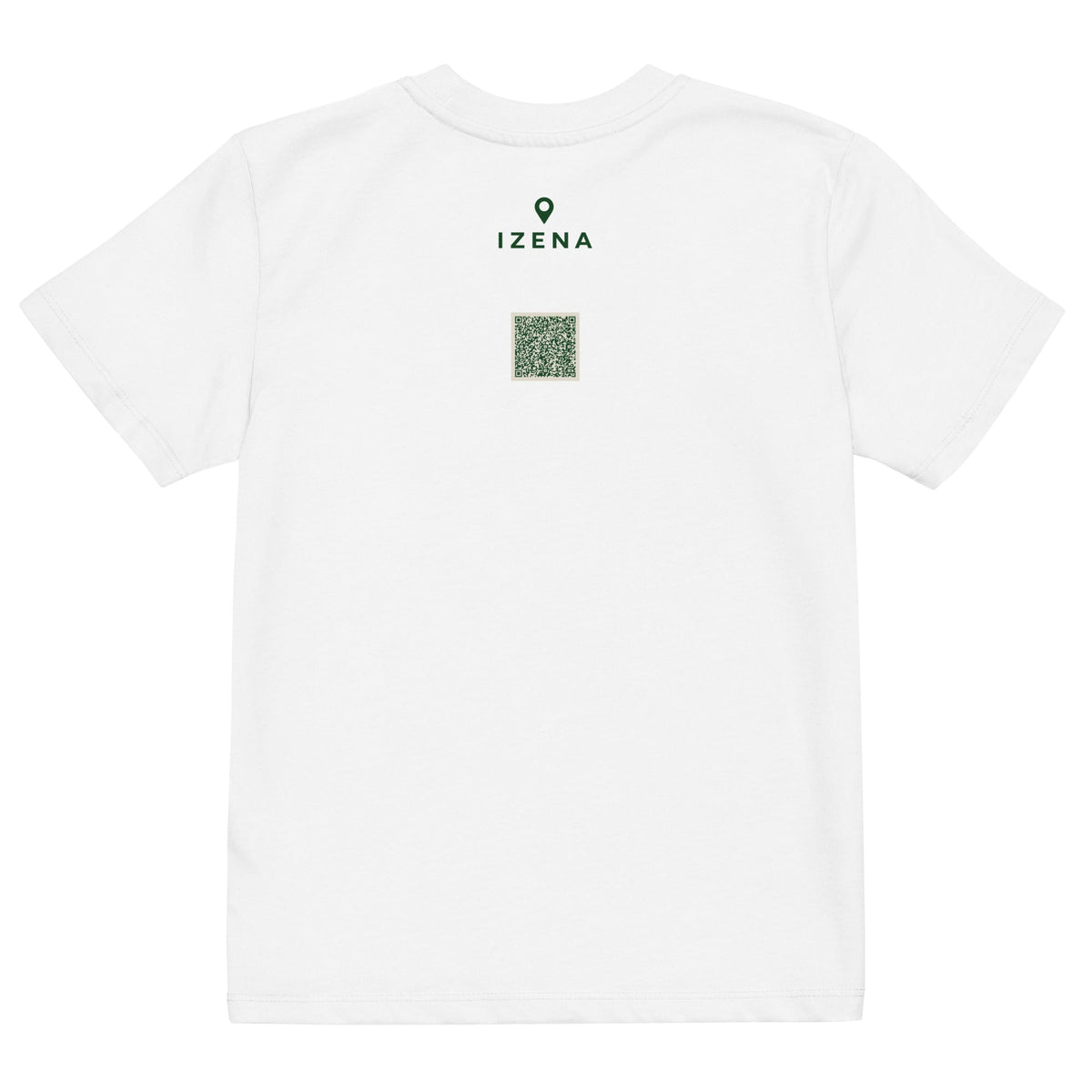 Camiseta de niños IZENA Baiona · Gótico & Río – en blanco, espalda con el QR
