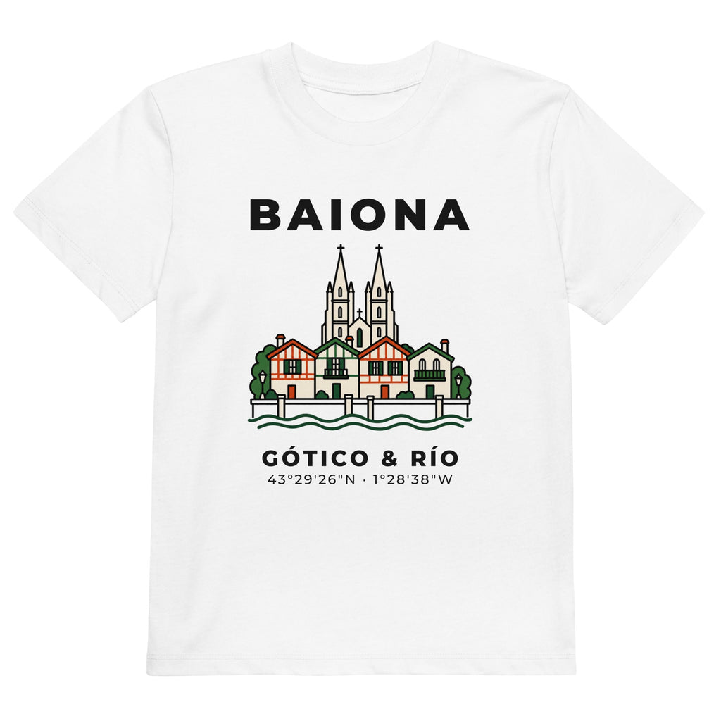 Camiseta de niños IZENA Baiona · Gótico & Río – en blanco, de frente