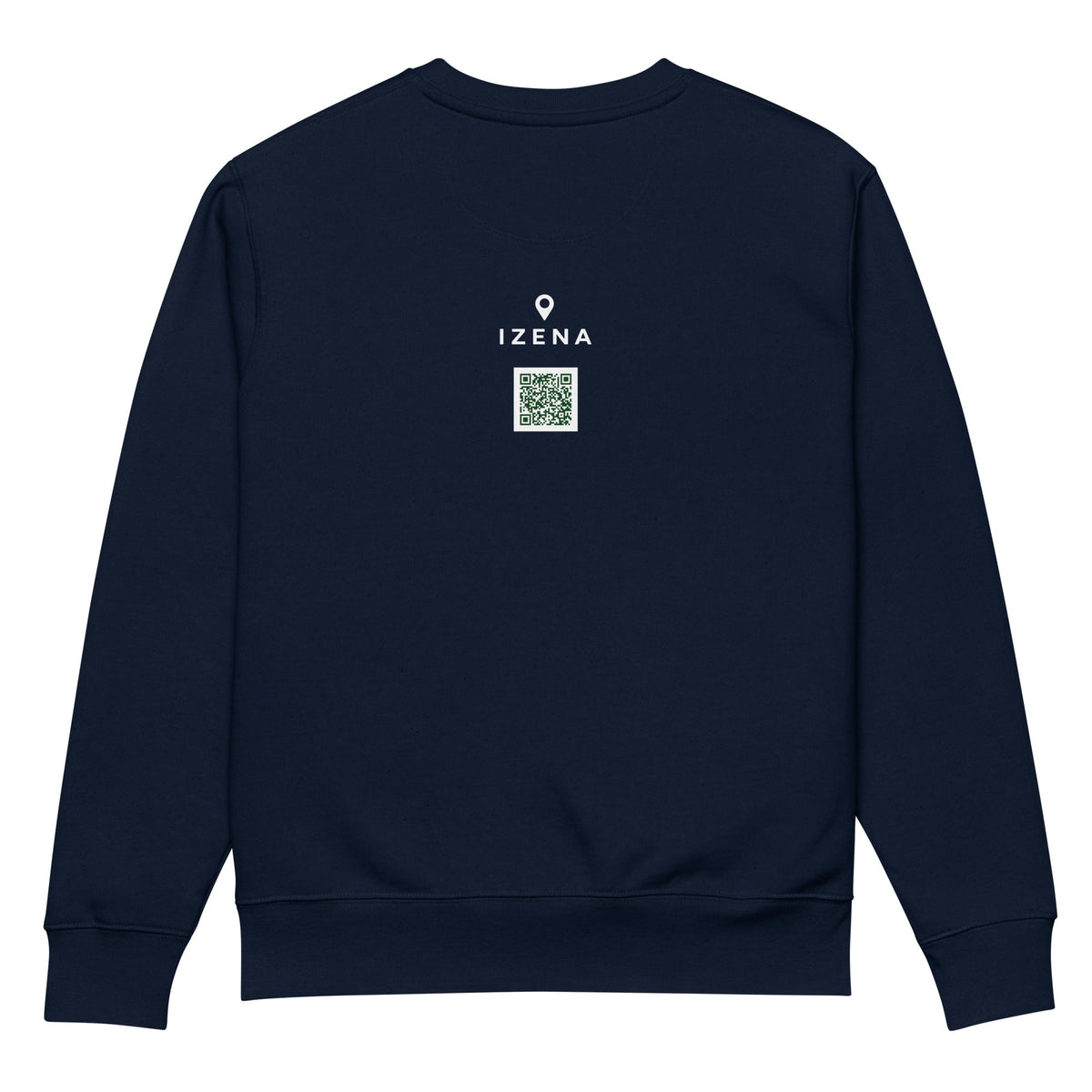 Sudadera IZENA Aixerrota Premium 350 g – en azul marino, espalda con el QR