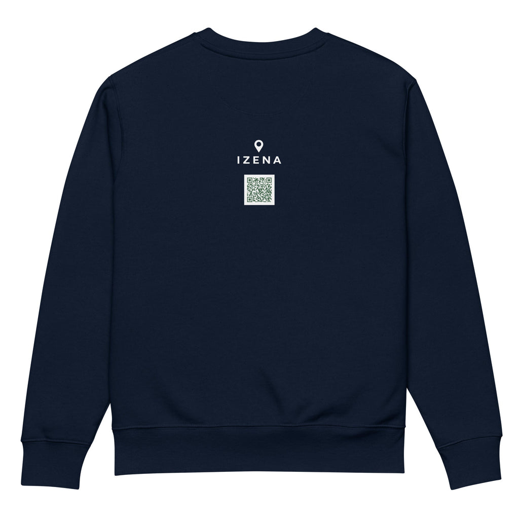 Sudadera IZENA Portugalete Premium 350 g – en azul marino, espalda con el QR