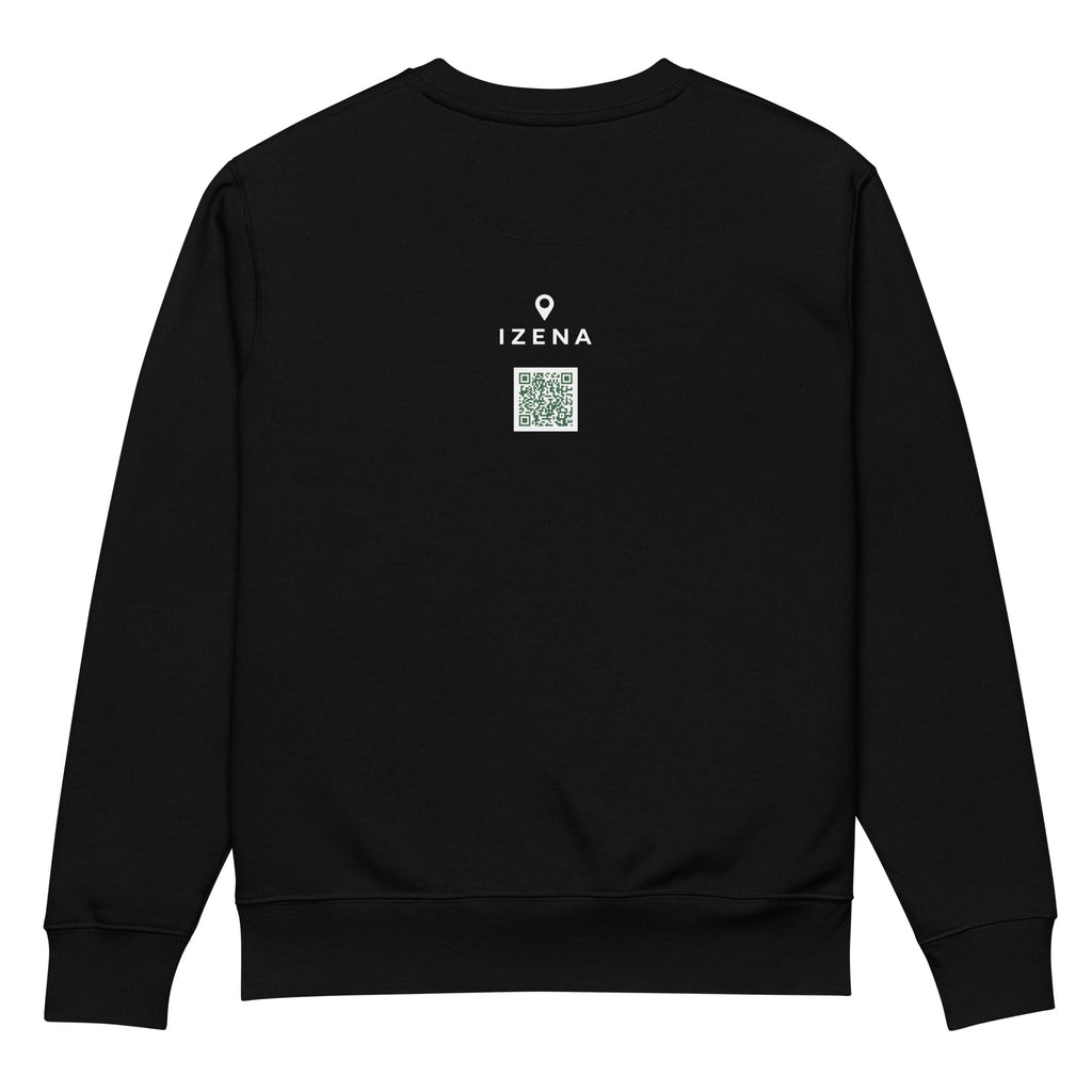Sudadera IZENA Biarritz Premium 350 g – en negro, espalda con el QR