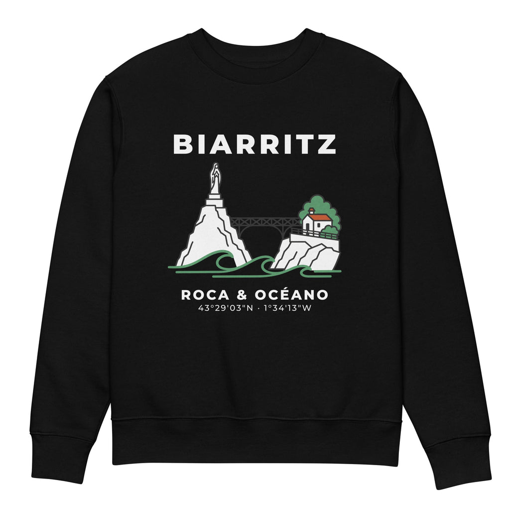 Sudadera IZENA Biarritz · Roca & Océano Premium 350 g – en negro, de frente