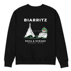 Sudadera IZENA Biarritz · Roca & Océano Premium 350 g – en negro, de frente