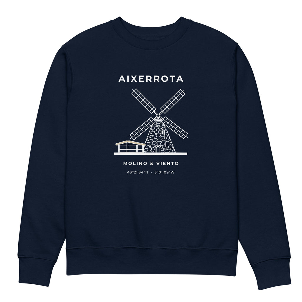 Sudadera IZENA Aixerrota · Molino y Viento Premium 350 g – en azul marino, de frente