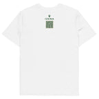 Camiseta IZENA Baiona · Gótico & Río – en blanco, espalda con el QR