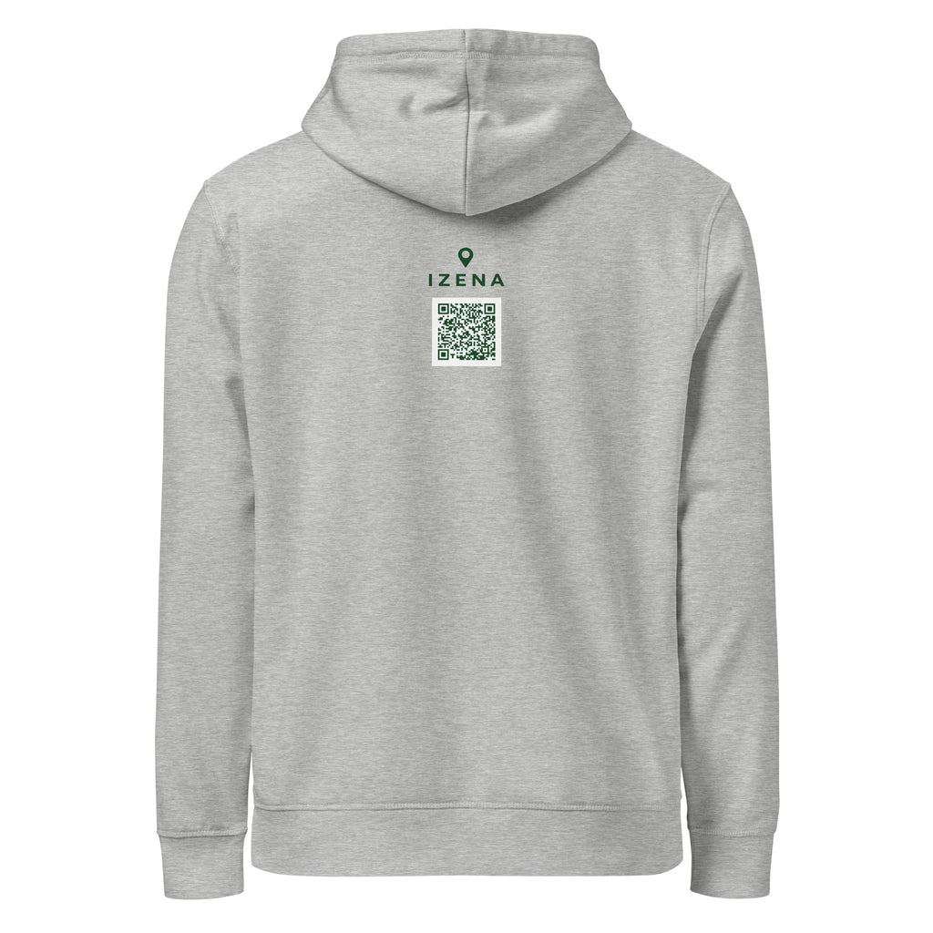 Sudadera con capucha IZENA Aixerrota · Molino y Viento – en gris jaspeado, espalda con el QR