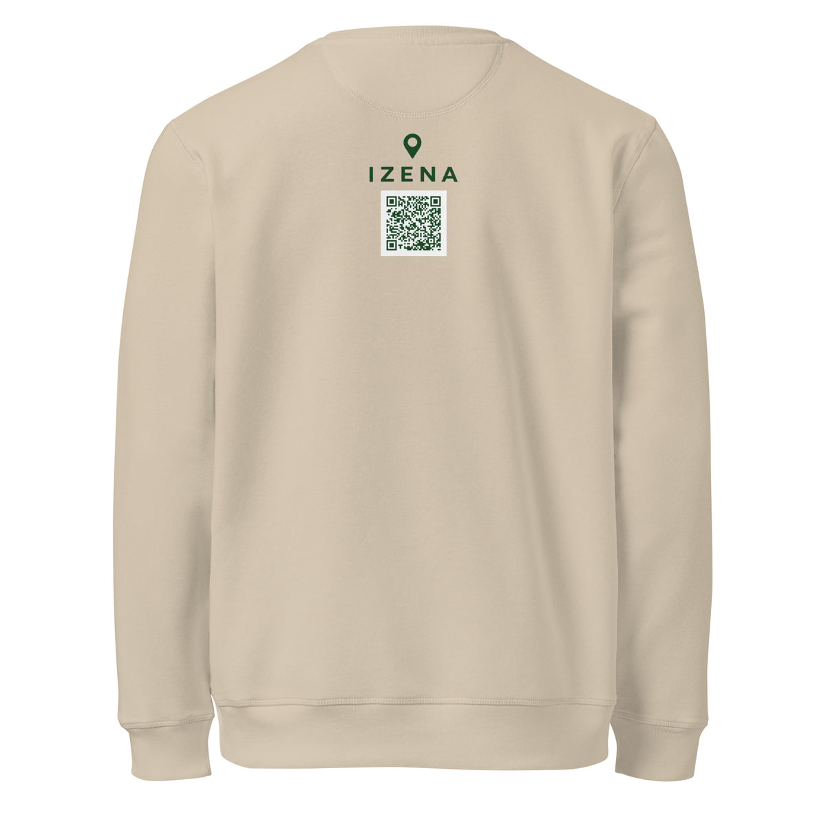 Sudadera IZENA Aixerrota · Molino y Viento – en arena, espalda con el QR