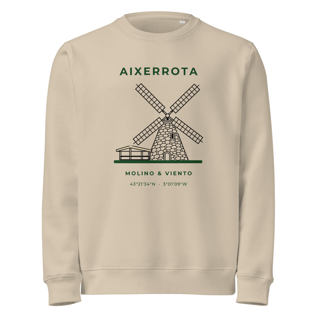 Sudadera IZENA Aixerrota · Molino y Viento – en arena, de frente