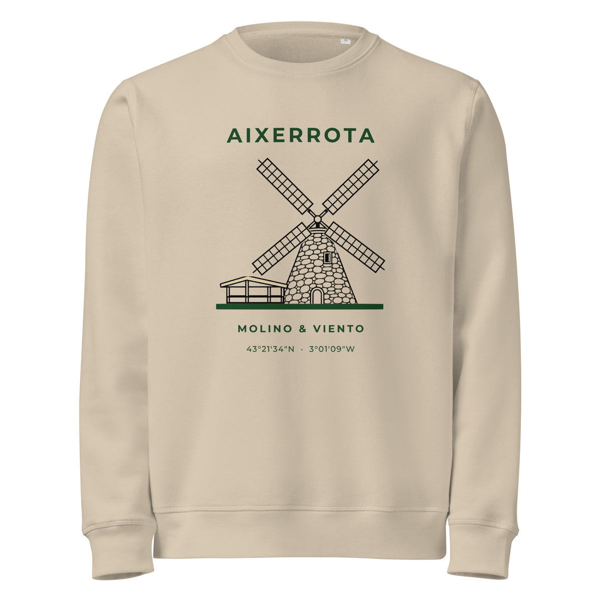 Sudadera IZENA Aixerrota · Molino y Viento – en arena, de frente
