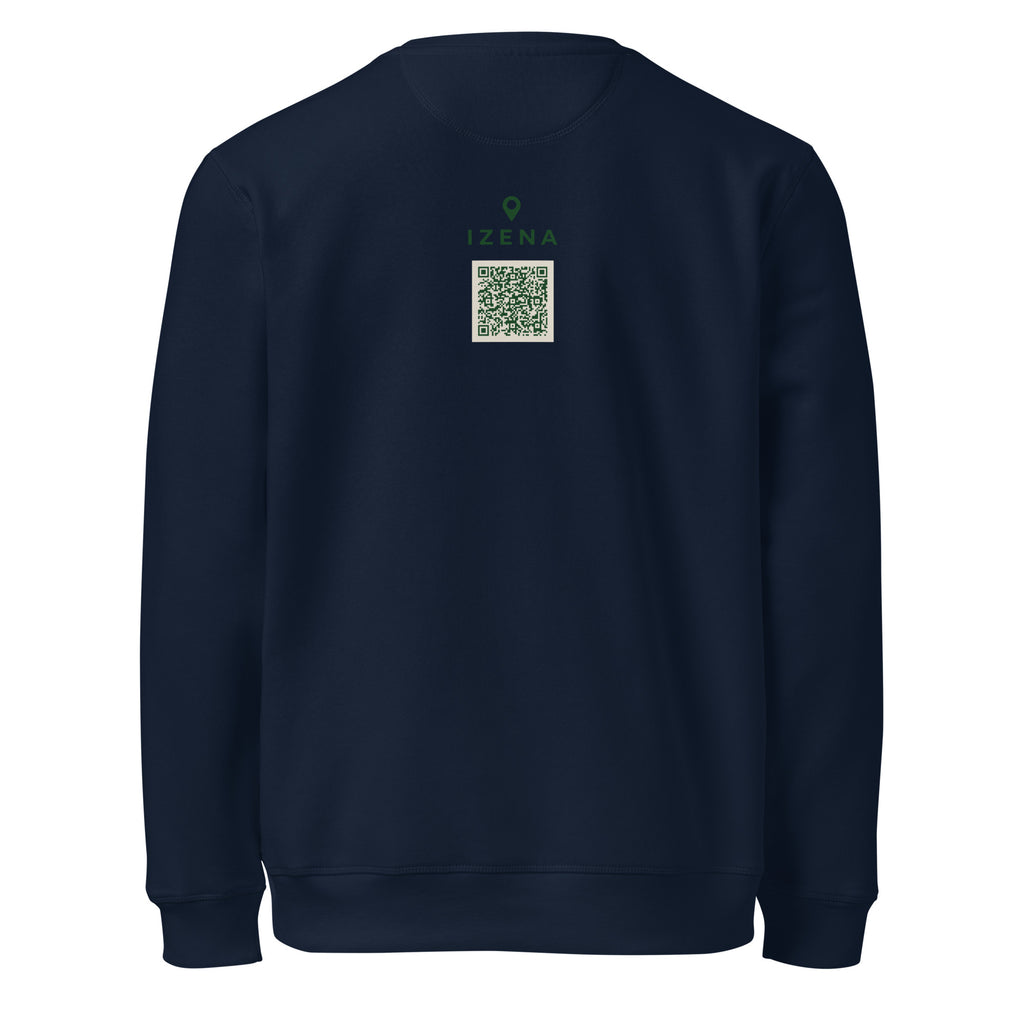 Sudadera de Bilbao azul marino vista de espalda con el QR a la Grúa Carola — IZENA