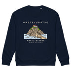 Sudadera IZENA Gaztelugatxe · Mar & Leyenda – en azul marino, de frente