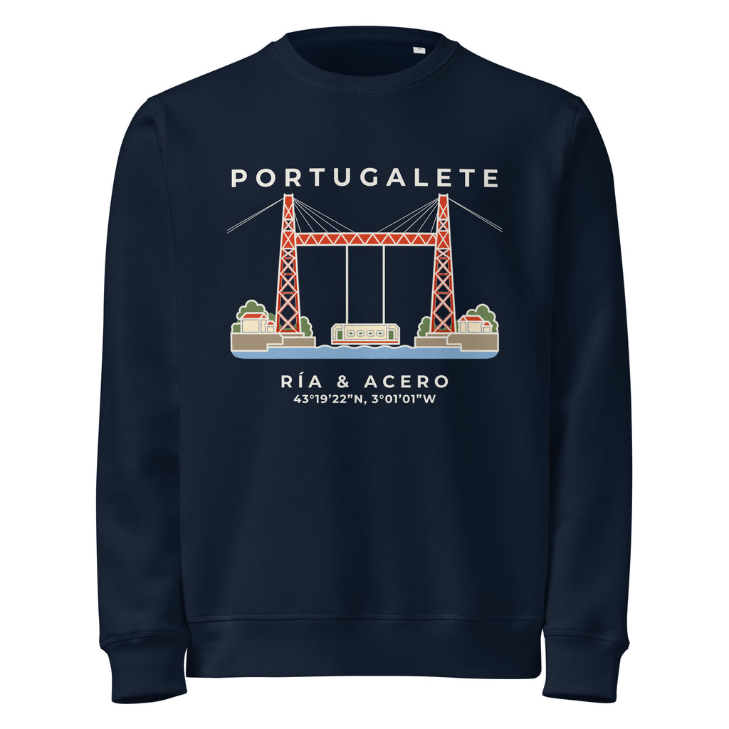 Sudadera IZENA Portugalete · Puente Bizkaia – en azul marino, de frente