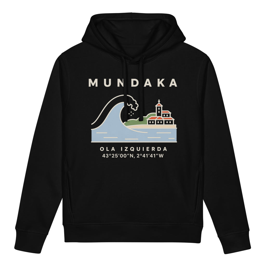 Sudadera con capucha IZENA Mundaka · Ola Izquierda – en negro, de frente