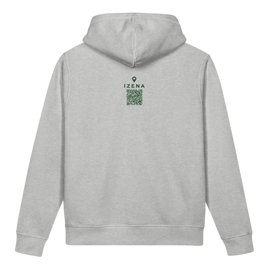 Sudadera con capucha IZENA Sopelana · El Peñón – en gris jaspeado, espalda con el QR
