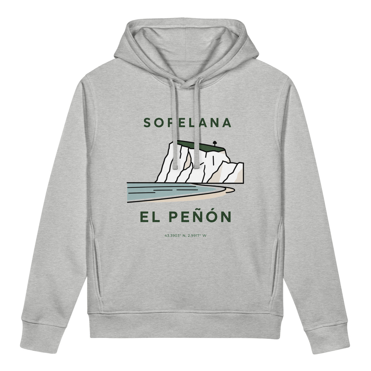 Sudadera con capucha IZENA Sopelana · El Peñón – en gris jaspeado, de frente